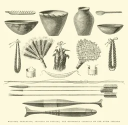 Armes, ornements, articles de poterie et ustensiles ménagers des Indiens Antis